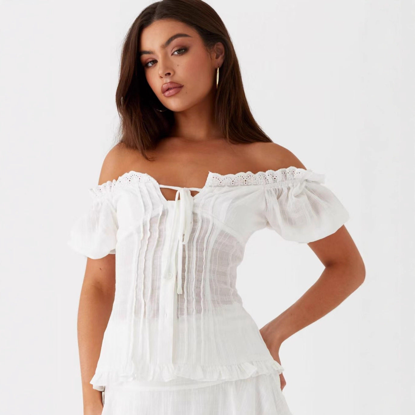 Women's Fashion Woven Ruched Wrap Top