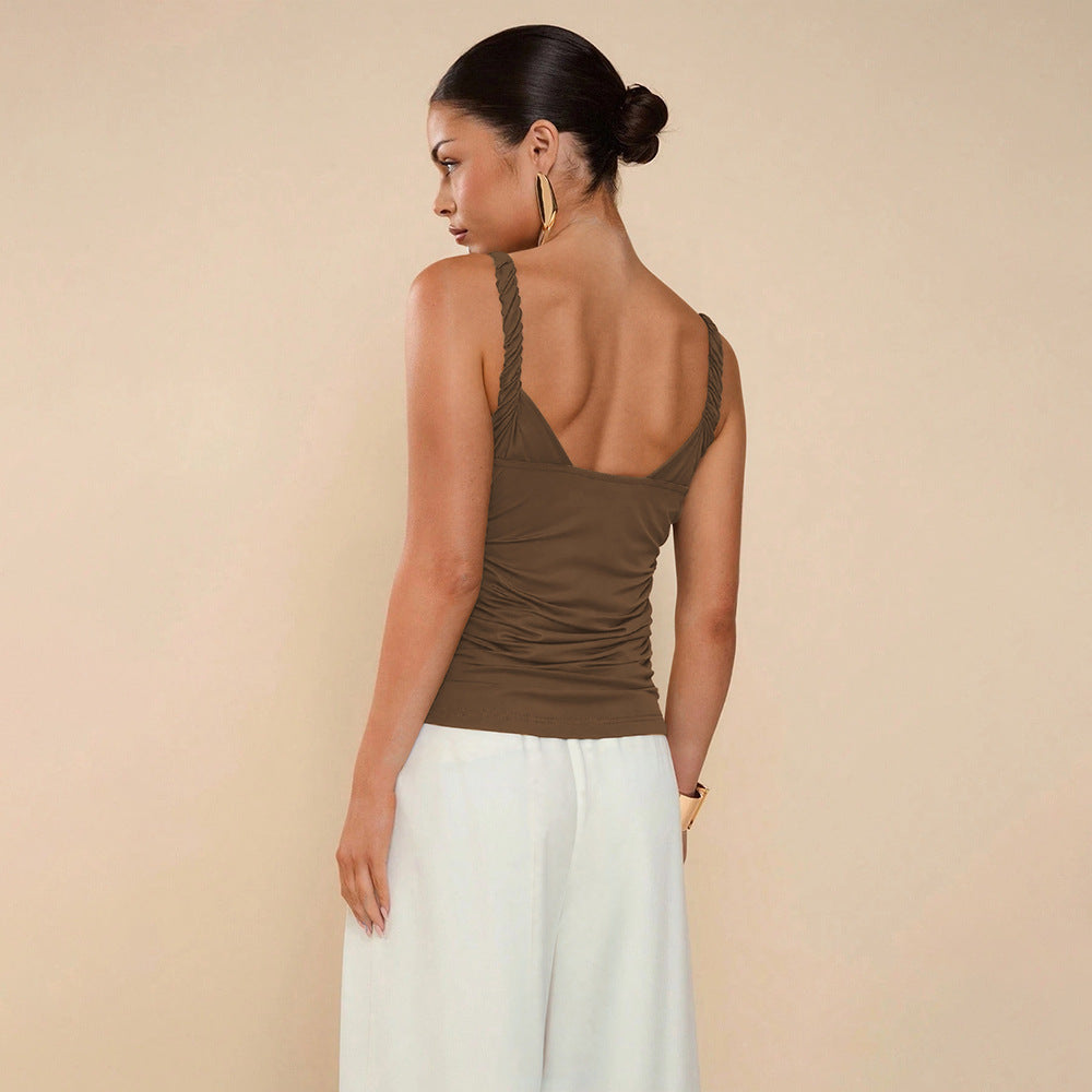 Womens Fitted Top With Metal Ring Detailing And Thin Shoulder Straps