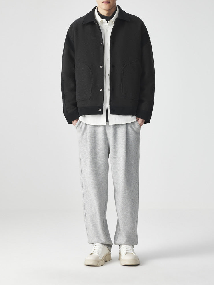 Men's Colour-Block Down Jacket – Lapel Puffer Outerwear