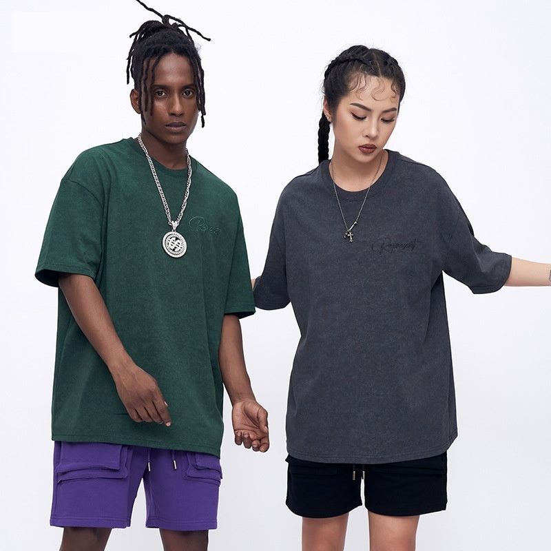 Men's Washed Embroidered Drop-Shoulder T-Shirt
