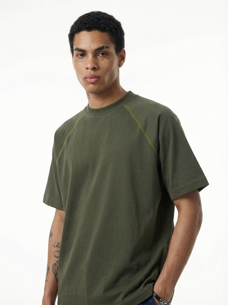 Casual Color-blocked Raglan Short-sleeved Shirt