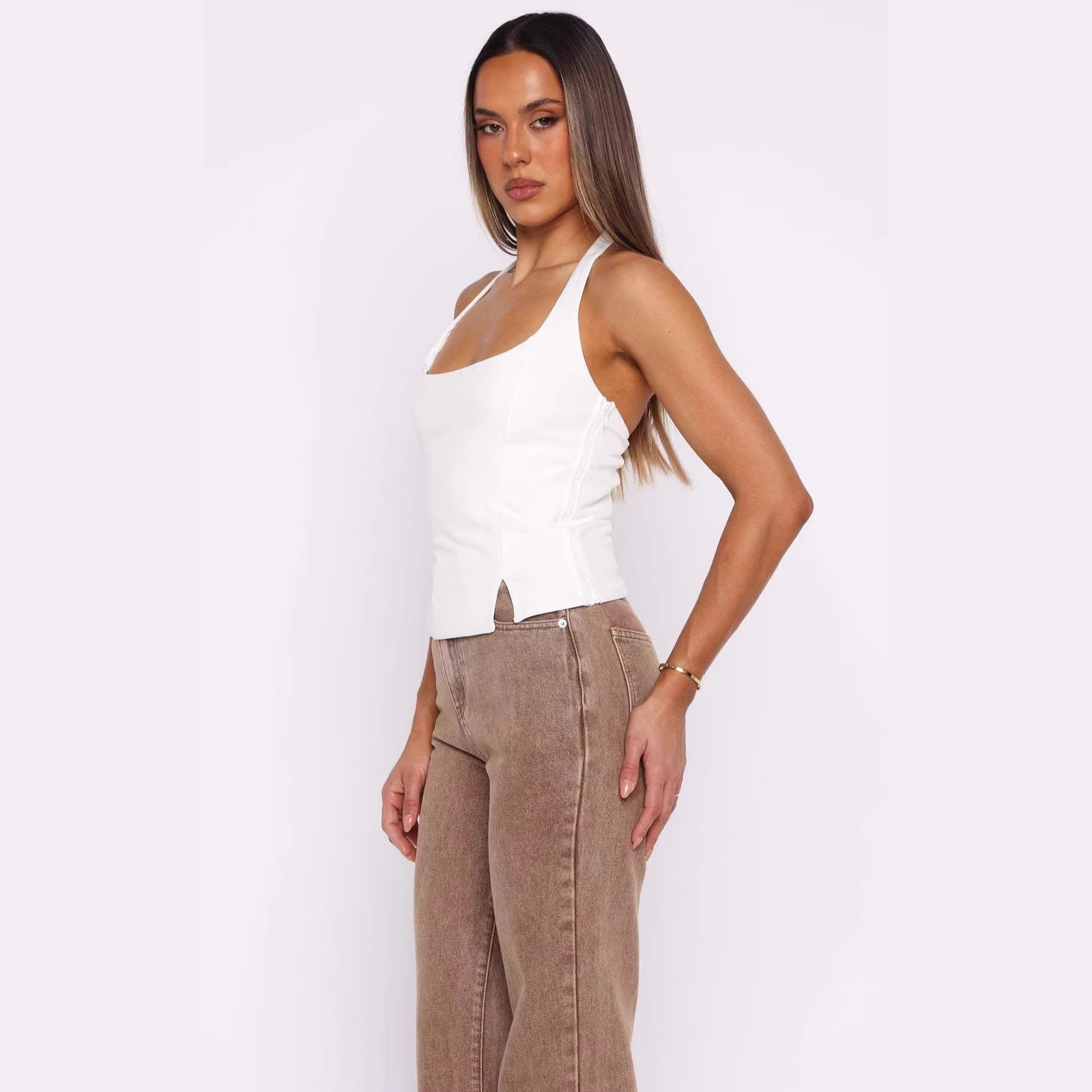 Solid-color Halter Women's Top