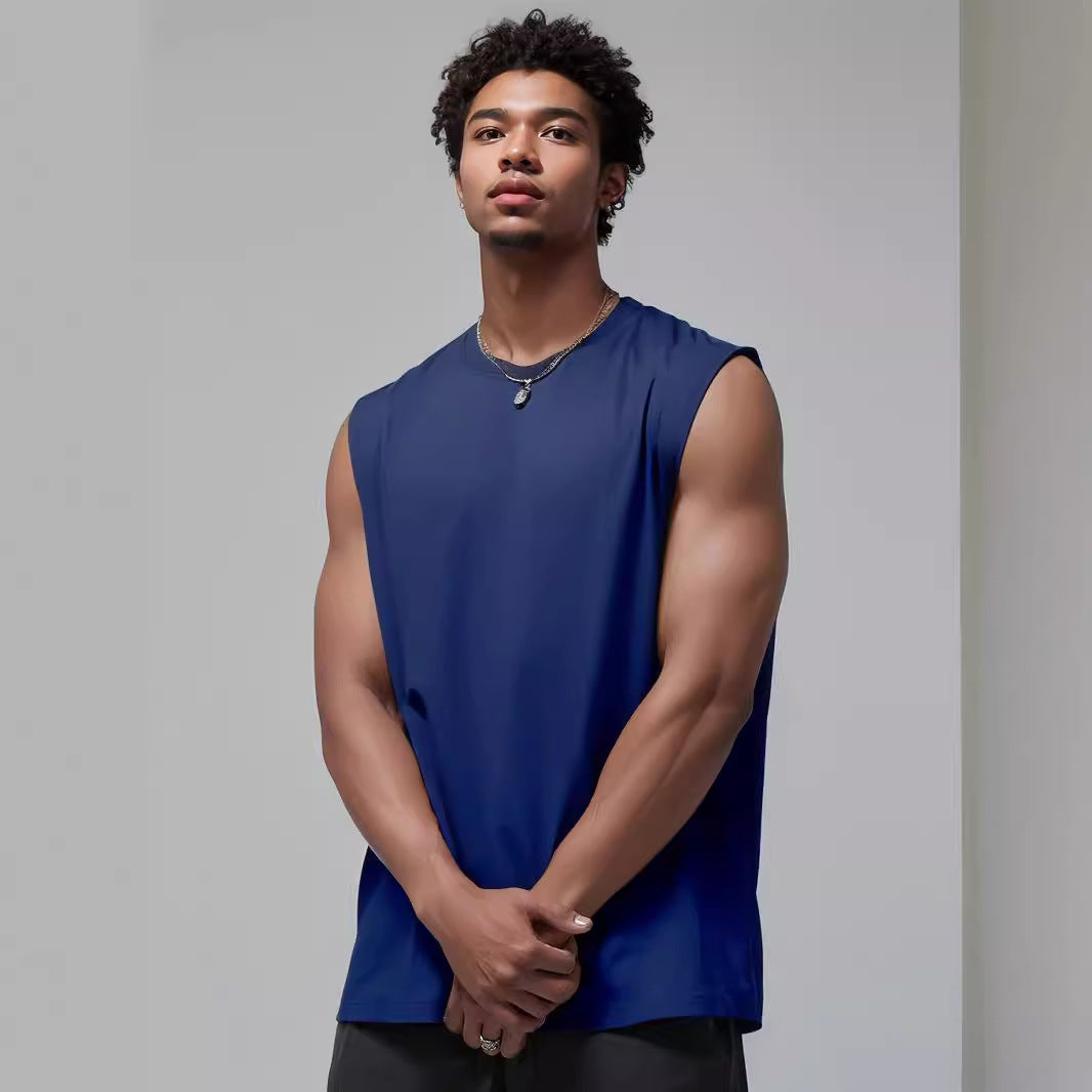Mens Sleeveless Tank Top Simple Solid-Color Loose T-Shirt