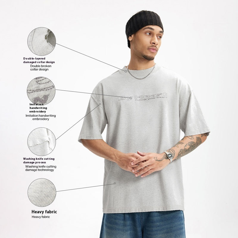 Men's Retro Washed Embroidered T-Shirt – American Vintage Style