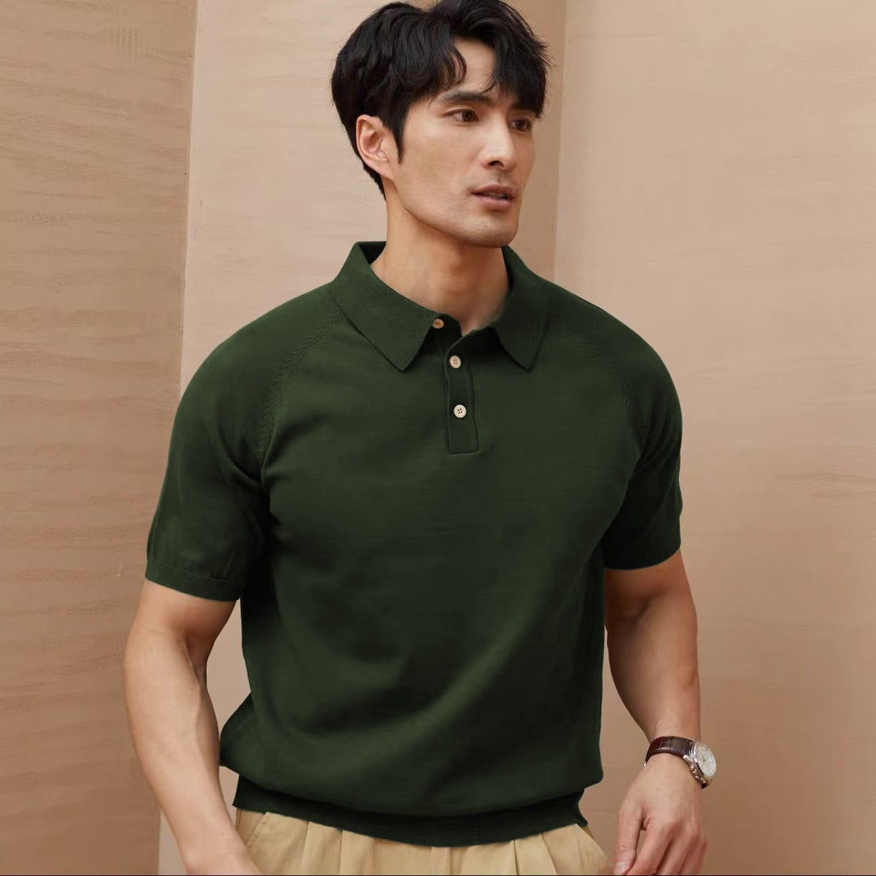 Men's Retro Lapel Knitted T-Shirt
