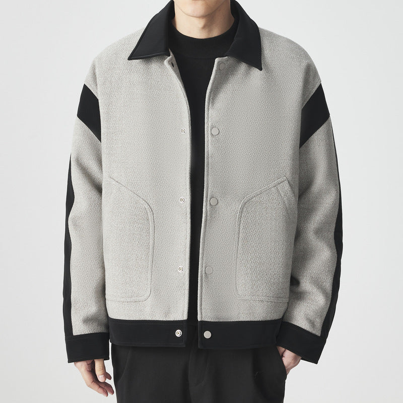 Men's Colour-Block Down Jacket – Lapel Puffer Outerwear