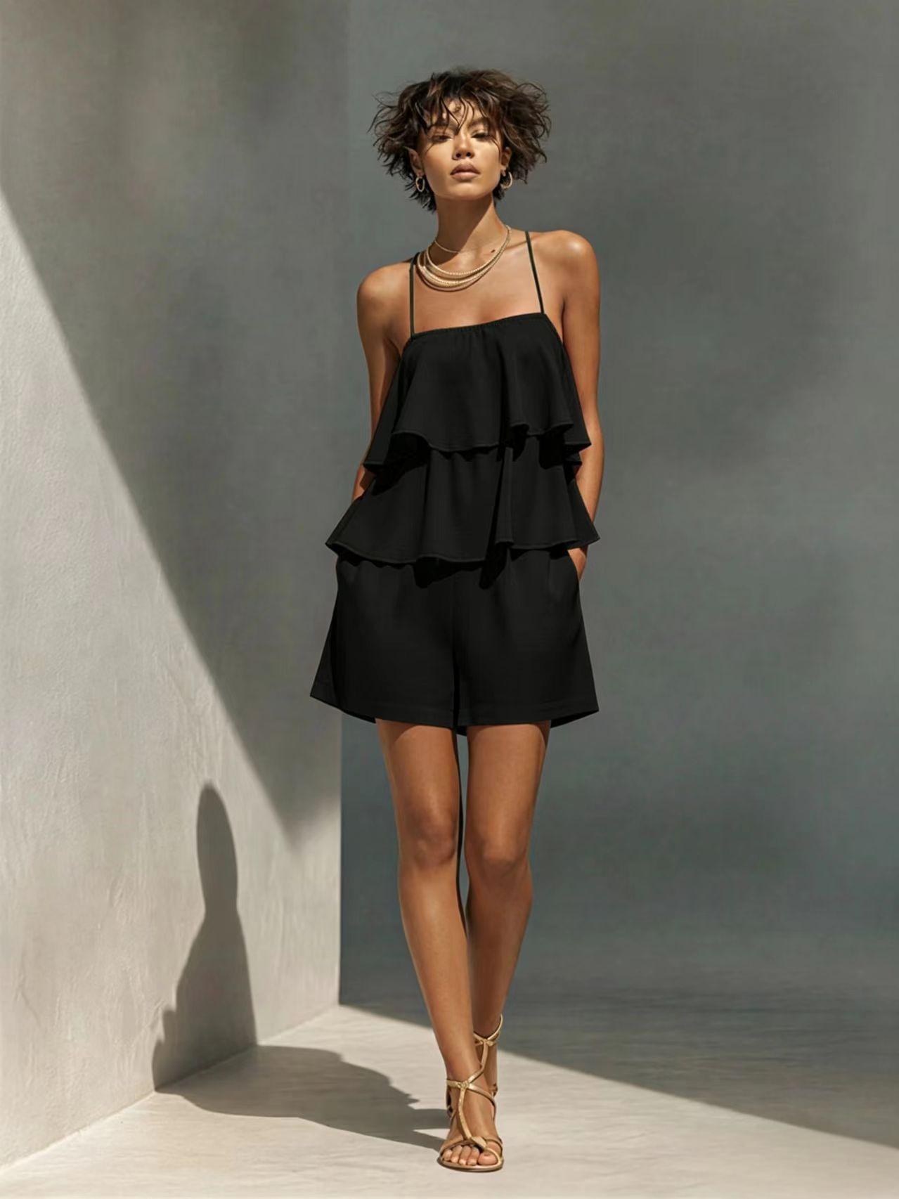 Multi-layer Ruffle Loose Camisole And Shorts Set