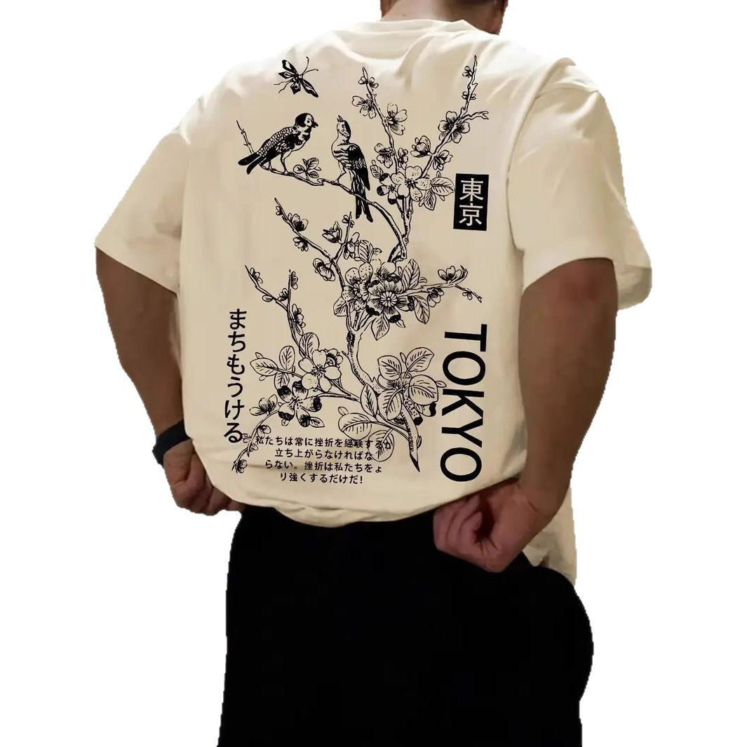 Men's Retro Loose-Fit Printed Short-Sleeve T-Shirt