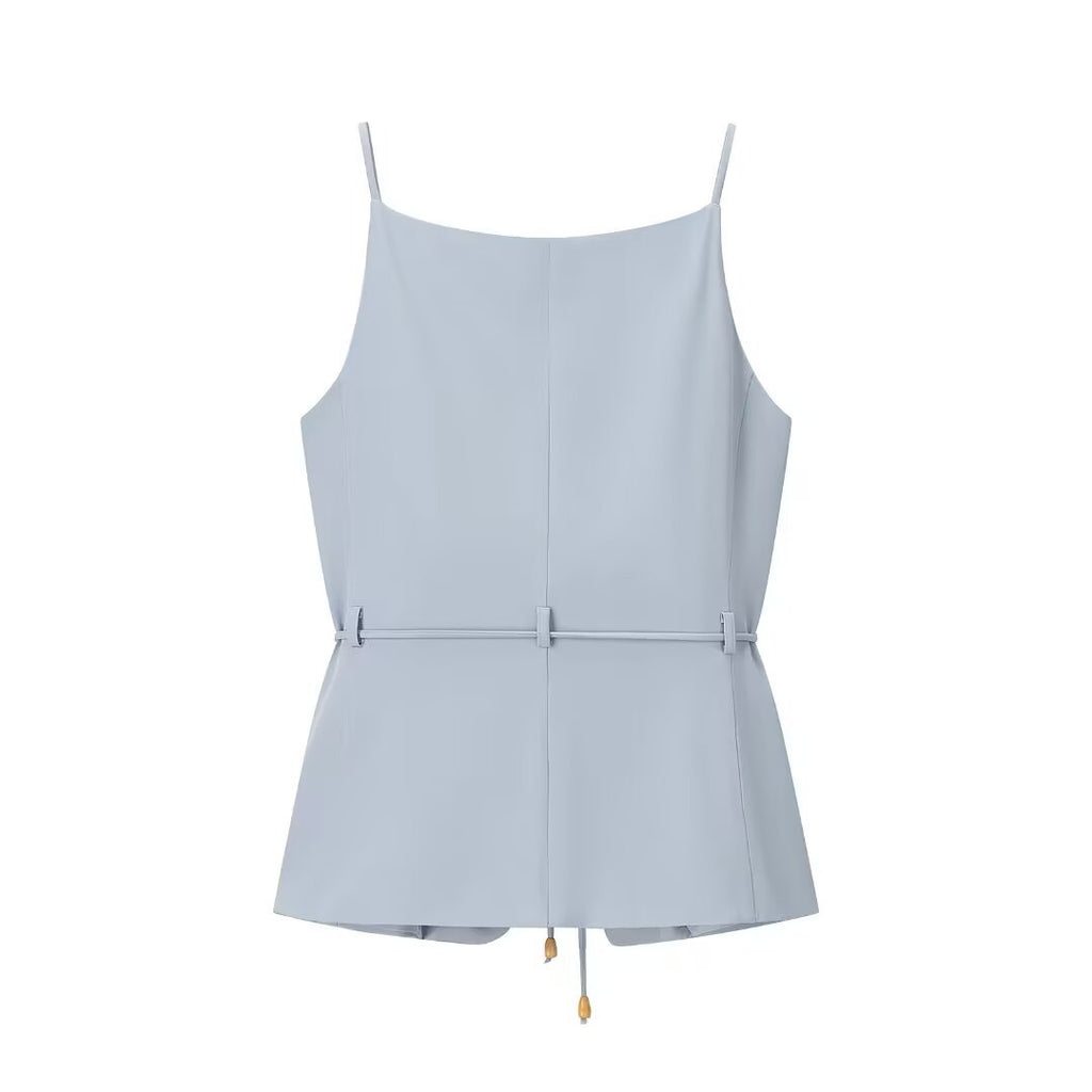 Trendy Beaded Belt Vest With High-waisted Straight-leg Pants