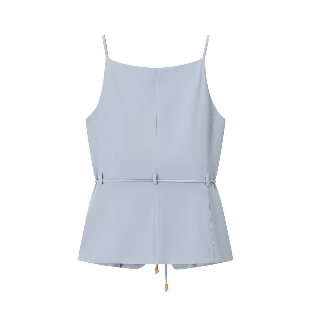 Trendy Beaded Belt Vest With High-waisted Straight-leg Pants