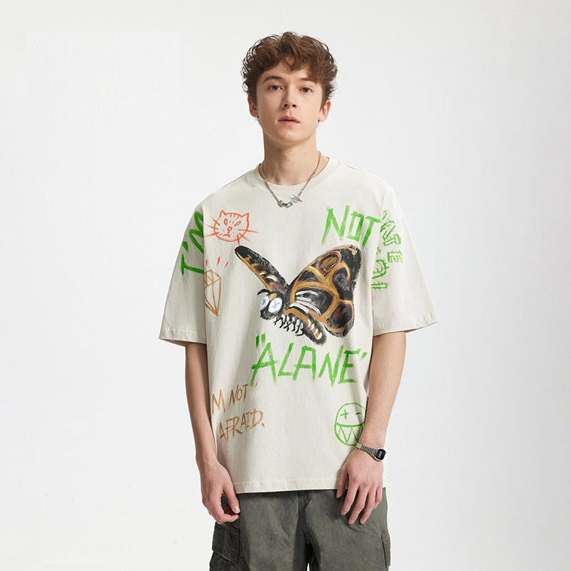 Men's Full Graffiti Printing T-shirt Loose Personality Short Sleeve