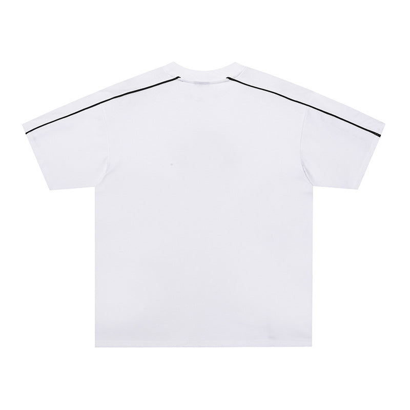 Summer American-style Retro Letter Embroidery Bone China Ribbon Short-sleeve