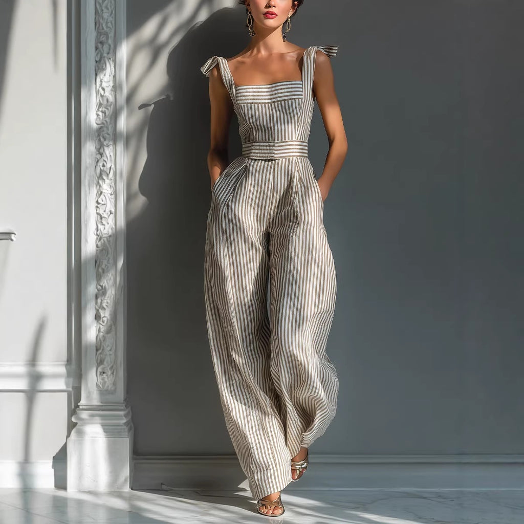 Women's Striped Linen Jumpsuit