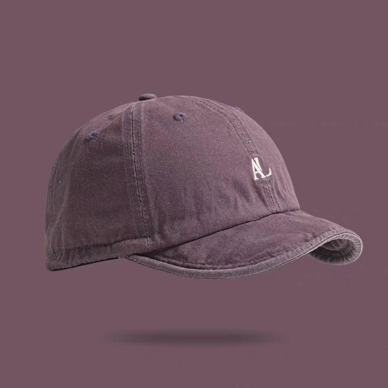 Solid-color Washed Embroidery AL Letter Adjustable Soft Cap With Distressed Retro Short Brim Baseball Cap For Daily Casual Wear, Shopping, And Outings.