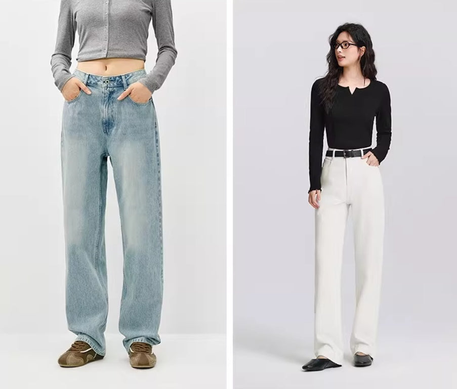 Non-fit Light-colored High-waisted Slightly Flared Jeans