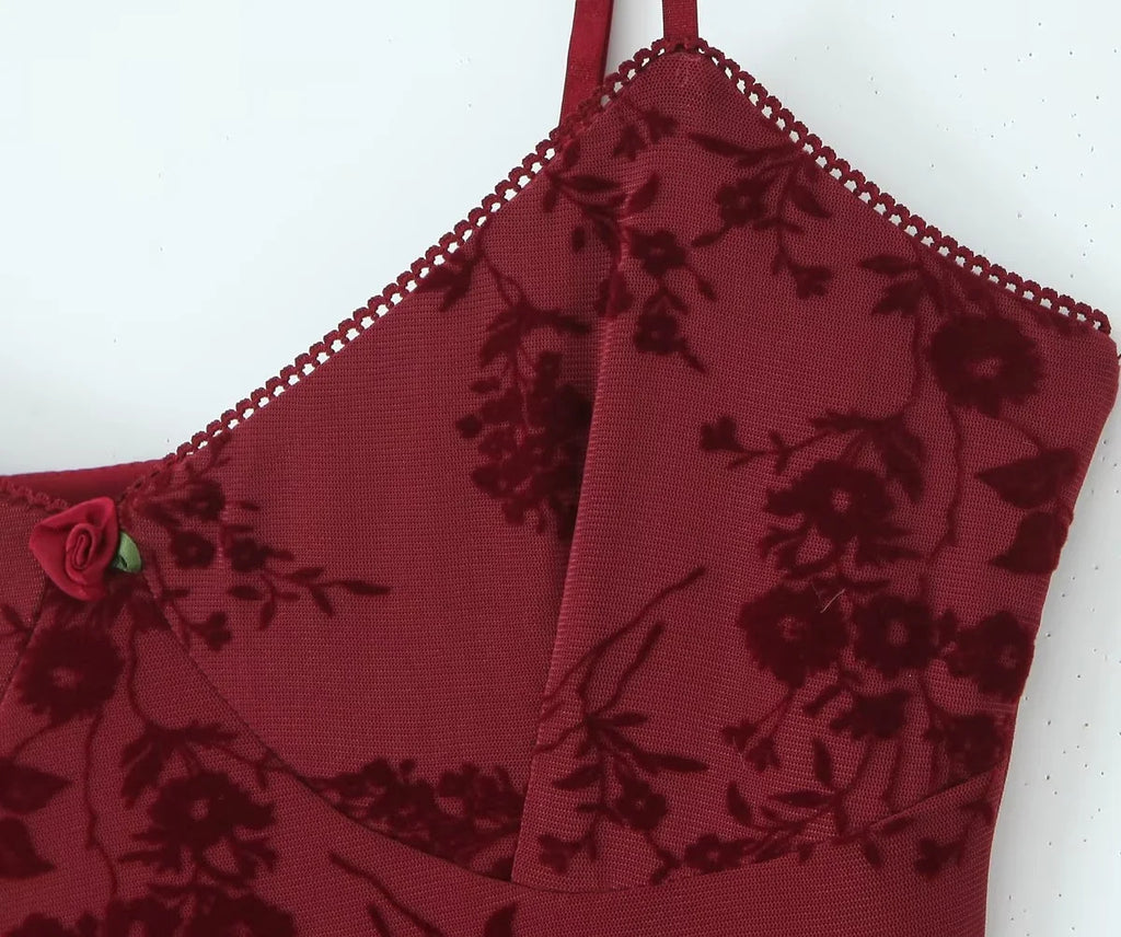 Retro Floral Mesh Slip Dress Women