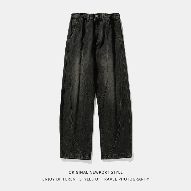 Men's Wide-Leg Washed Denim Jeans – Loose Casual Fit
