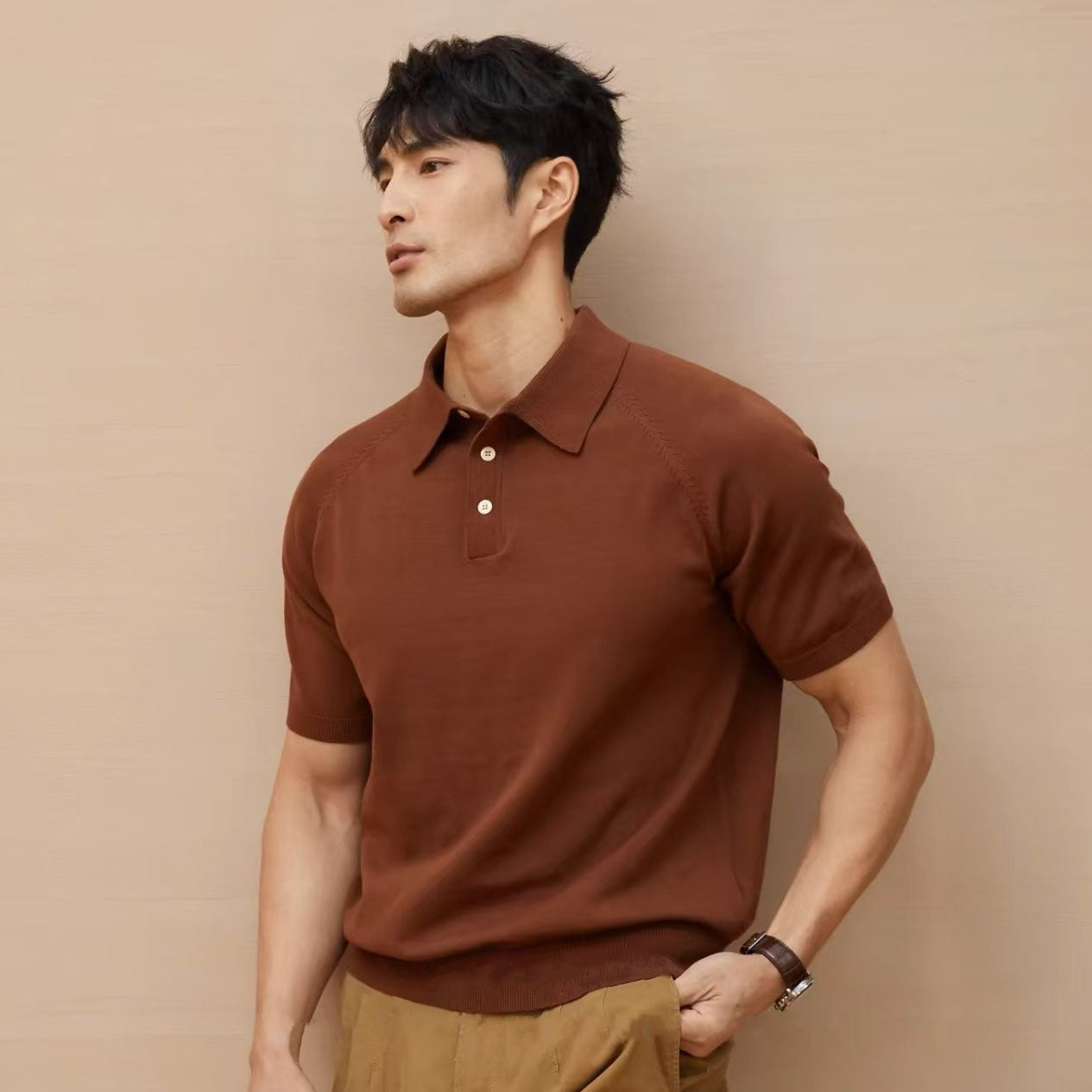 Men's Retro Lapel Knitted T-Shirt