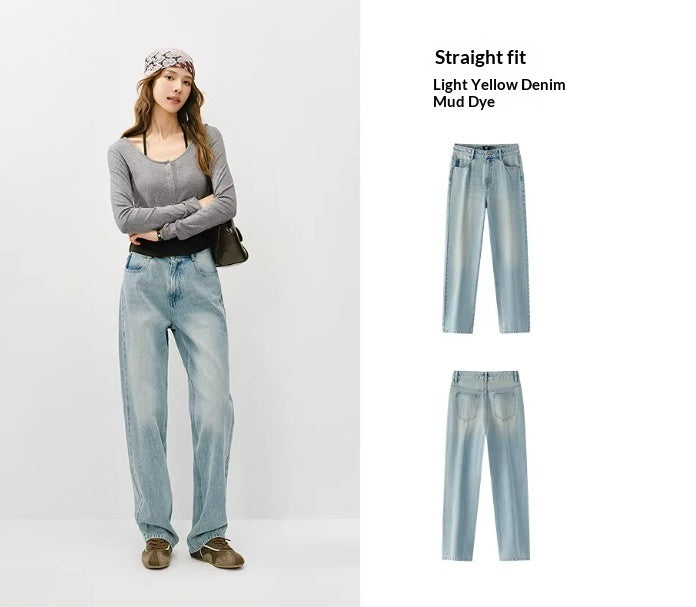 Non-fit Light-colored High-waisted Slightly Flared Jeans