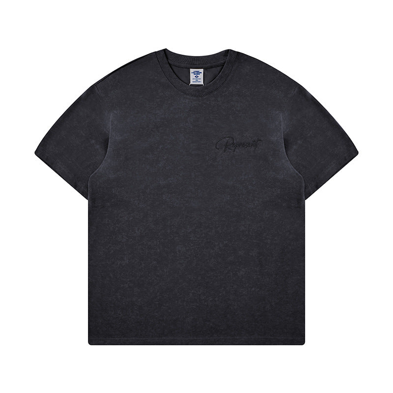 Men's Washed Embroidered Drop-Shoulder T-Shirt
