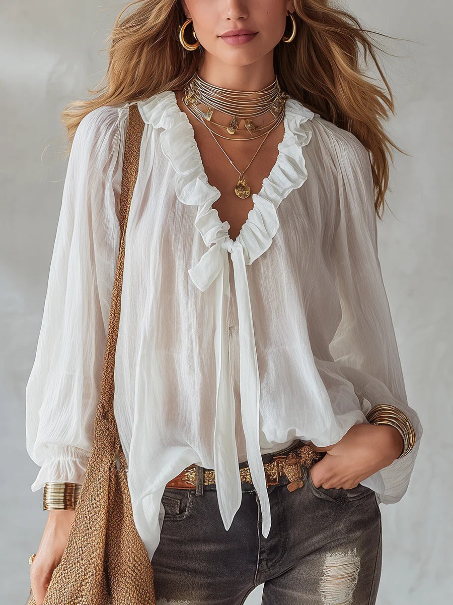 Fashionable V-neck Loose-fit Shirt Top