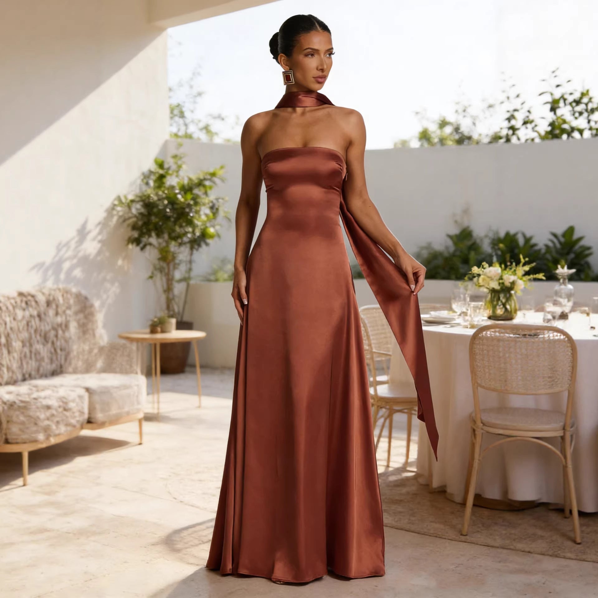 Womens Chest Wrapping Backless Tube-Top Waist-Cinching Evening Gown Long Dress Women'S Solid Sexy Elegant Clothes Party Club Prom Summer Outfit