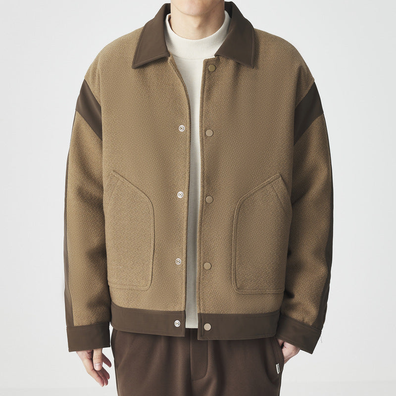 Men's Colour-Block Down Jacket – Lapel Puffer Outerwear