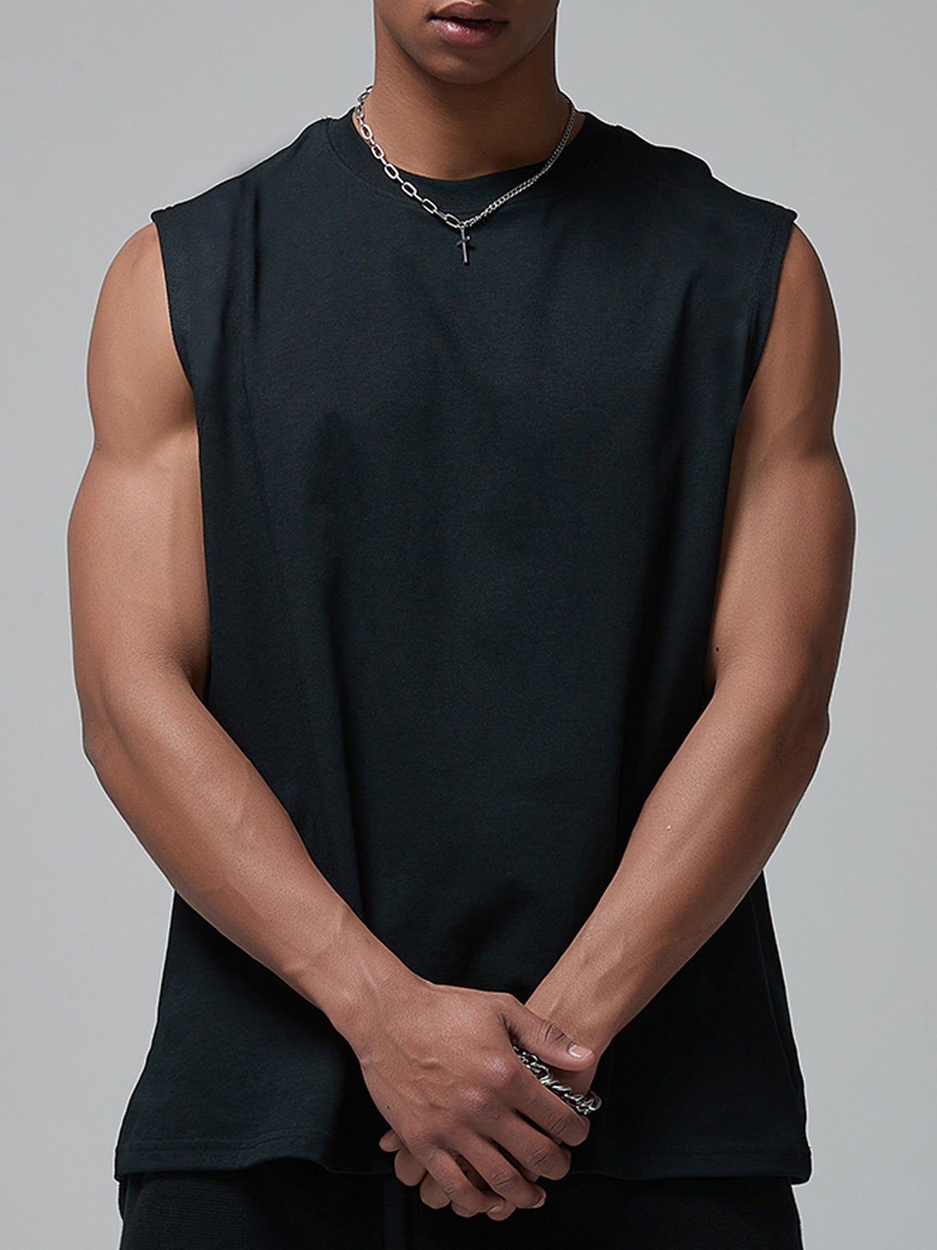 Mens Sleeveless Tank Top Simple Solid-Color Loose T-Shirt