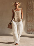 Women's Front-Button Cardigan & Pants Set