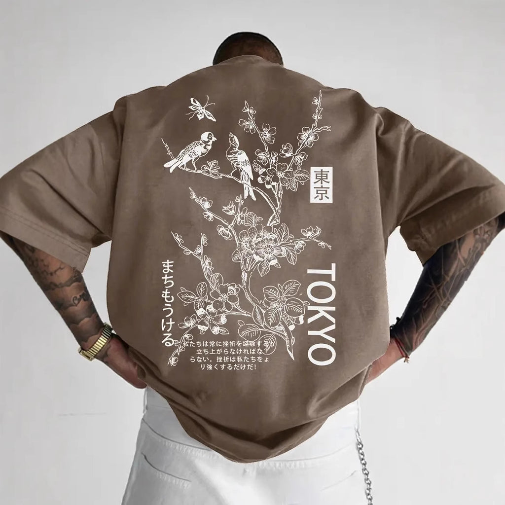 Men's Retro Loose-Fit Printed Short-Sleeve T-Shirt