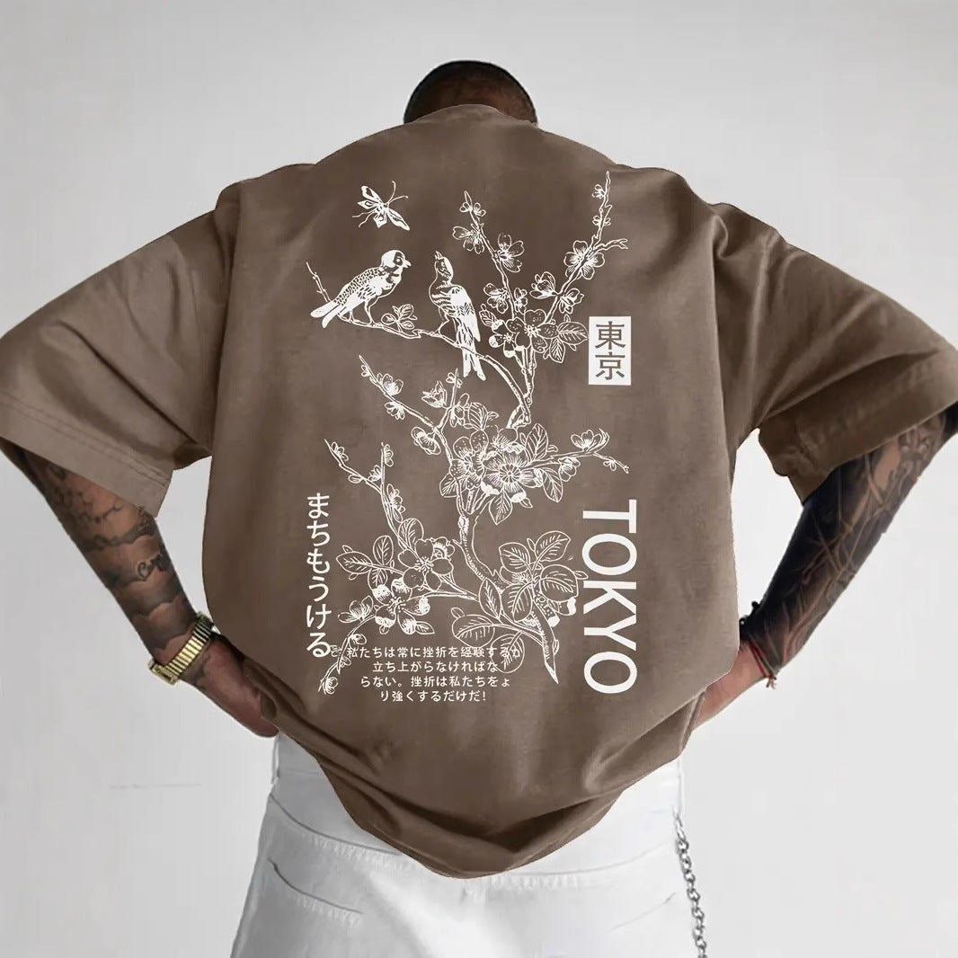 Men's Retro Loose-Fit Printed Short-Sleeve T-Shirt
