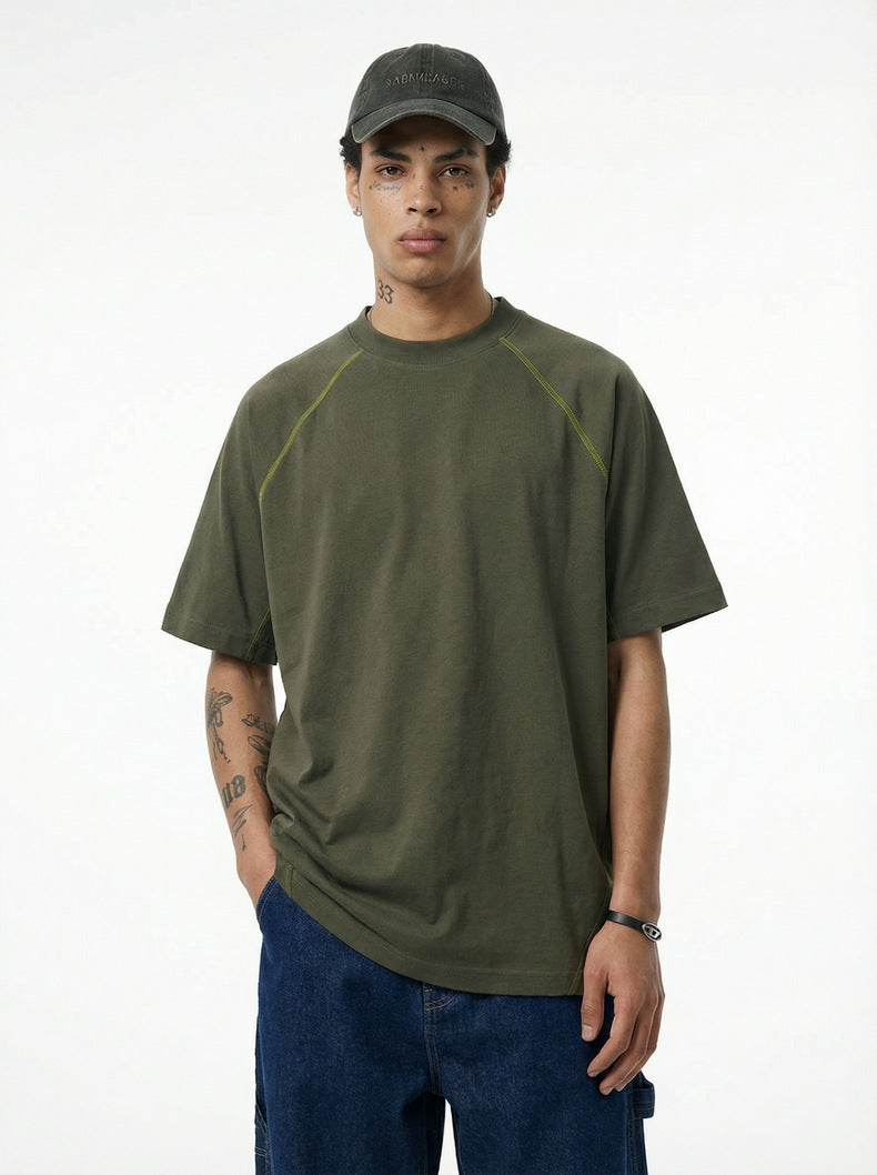 Casual Color-blocked Raglan Short-sleeved Shirt