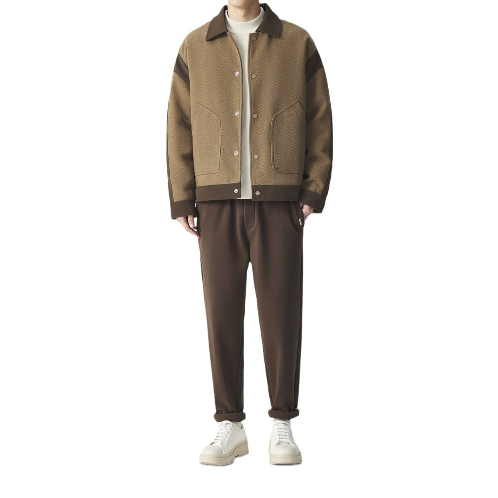 Men's Colour-Block Down Jacket – Lapel Puffer Outerwear
