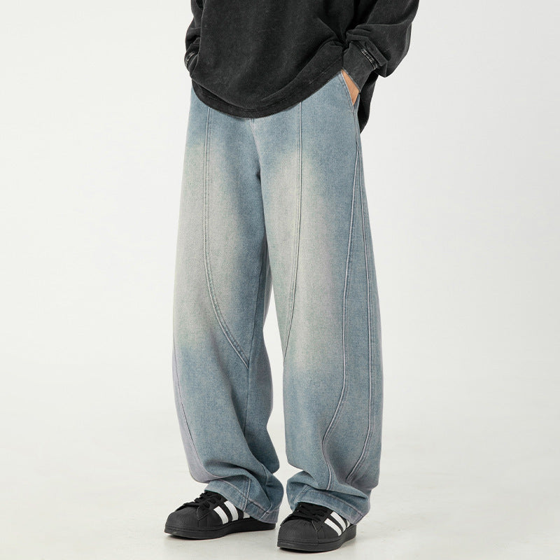 Men's Wide-Leg Washed Denim Jeans – Loose Casual Fit