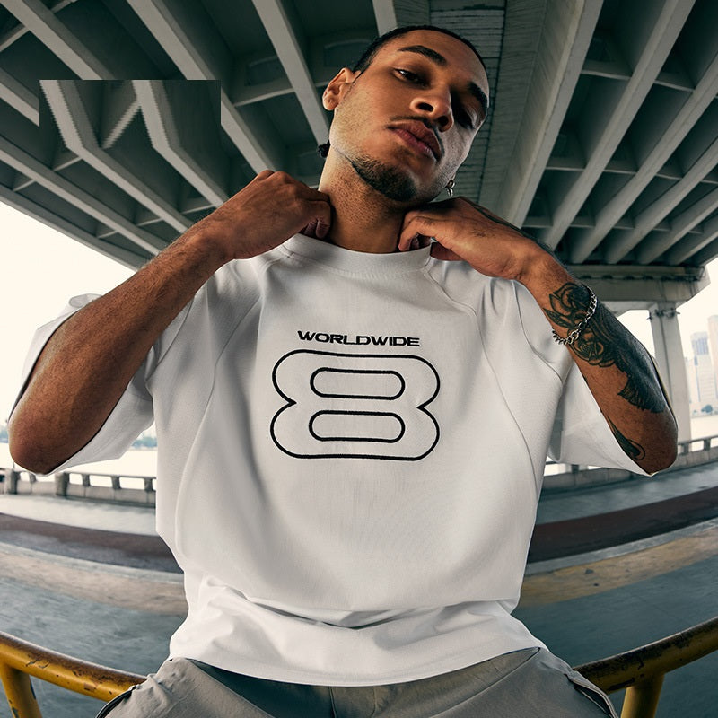 Men's American Style Embroidered Sports T-Shirt
