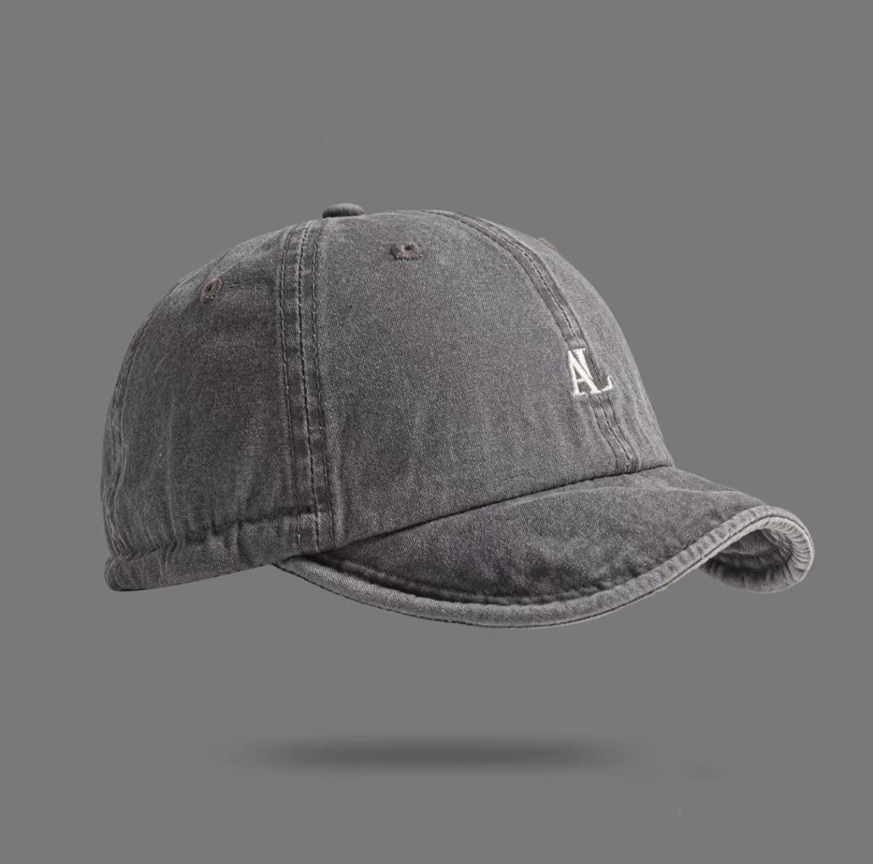 Solid-color Washed Embroidery AL Letter Adjustable Soft Cap With Distressed Retro Short Brim Baseball Cap For Daily Casual Wear, Shopping, And Outings.