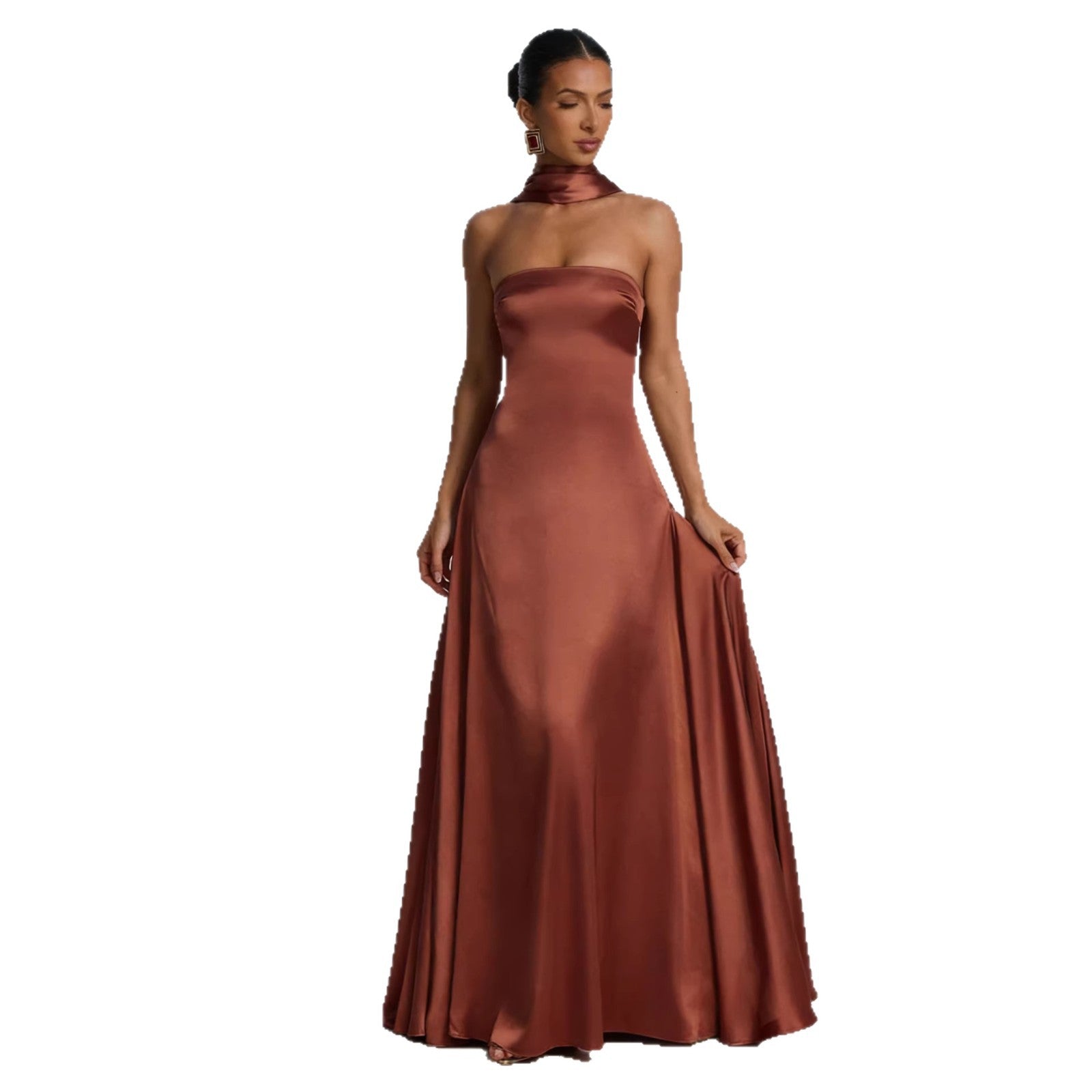 Womens Chest Wrapping Backless Tube-Top Waist-Cinching Evening Gown Long Dress Women'S Solid Sexy Elegant Clothes Party Club Prom Summer Outfit