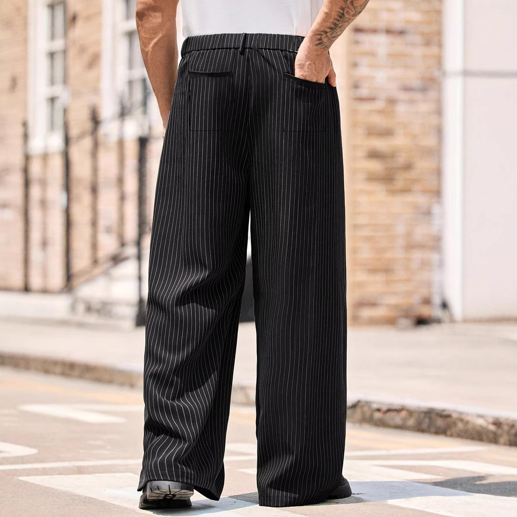 Men's Plus-Size Striped Casual Trousers – Straight Leg