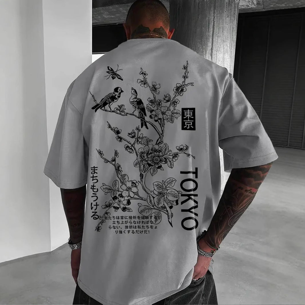 Men's Retro Loose-Fit Printed Short-Sleeve T-Shirt