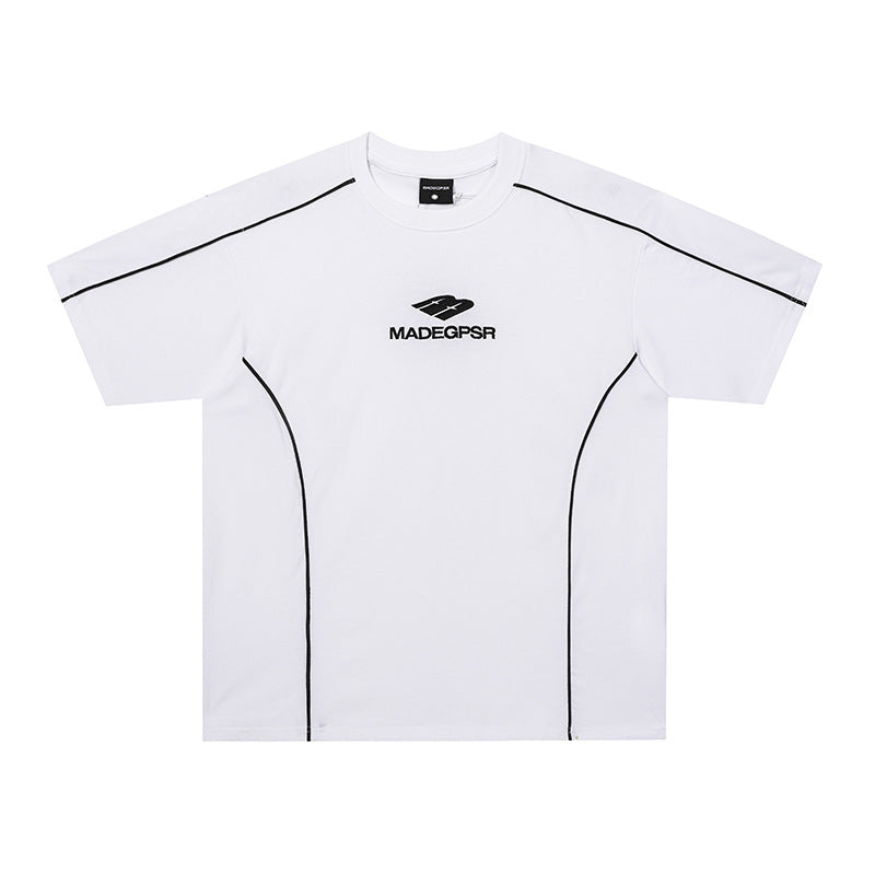 Summer American-style Retro Letter Embroidery Bone China Ribbon Short-sleeve