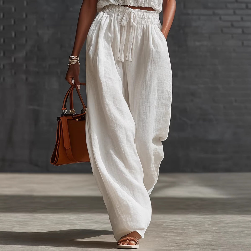 Sleeveless Loose Off-Shoulder Set Womens Wide-Leg Pants Two-Piece Set