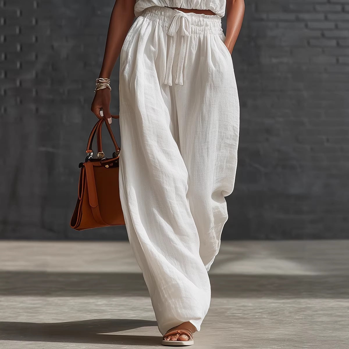 Sleeveless Loose Off-Shoulder Set Womens Wide-Leg Pants Two-Piece Set