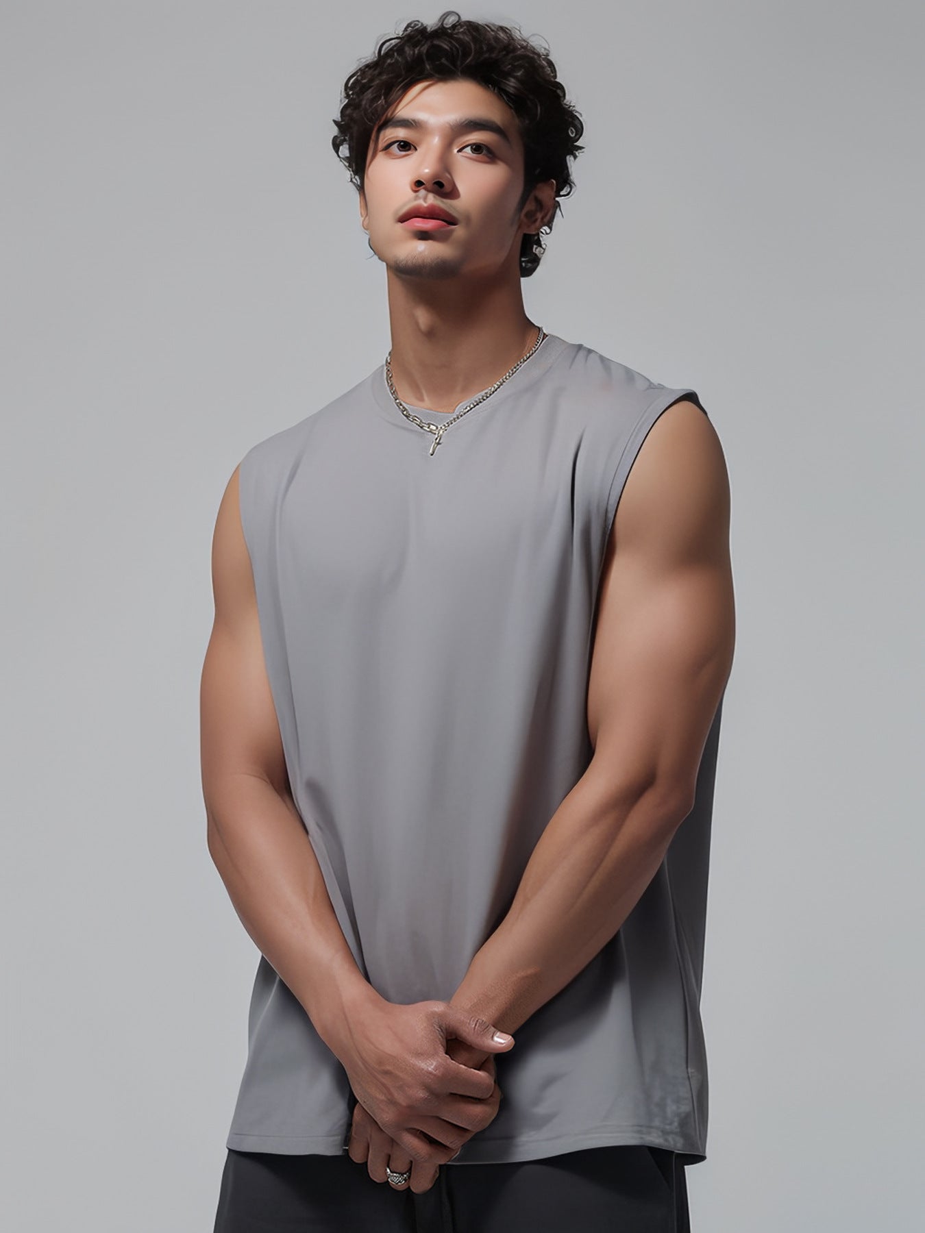 Mens Sleeveless Tank Top Simple Solid-Color Loose T-Shirt
