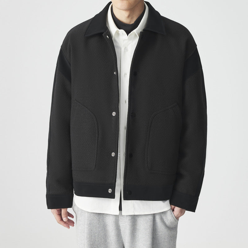 Men's Colour-Block Down Jacket – Lapel Puffer Outerwear